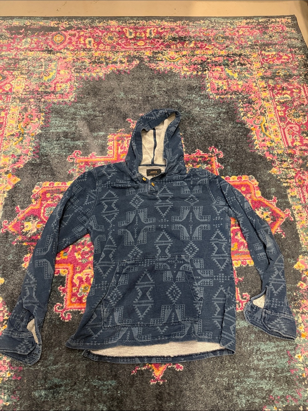 Roark Indigo Geometric Hooded Pullover